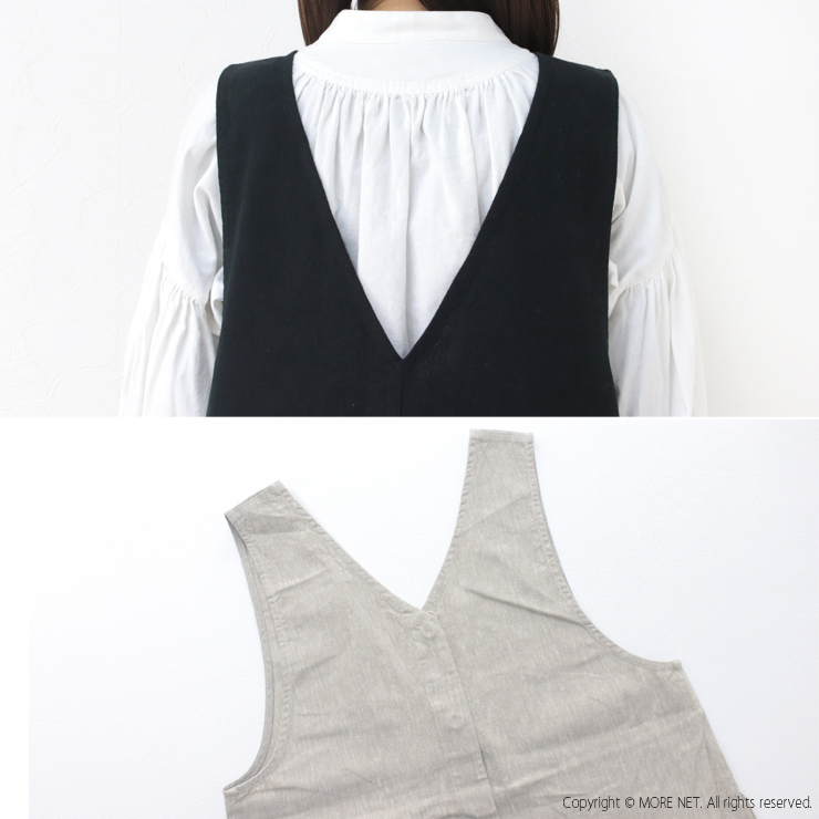 ブルーウィロー blue willow コットンリネン比翼開きジャンパースカート 01DWP13537 ワンピース ジャンスカ ジレ Vネック  /返品・交換不可/SALE セール |  | 13