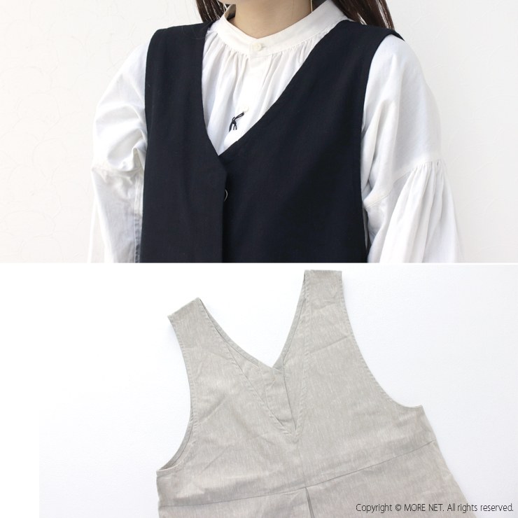 ブルーウィロー blue willow コットンリネン比翼開きジャンパースカート 01DWP13537 ワンピース ジャンスカ ジレ Vネック  /返品・交換不可/SALE セール |  | 09