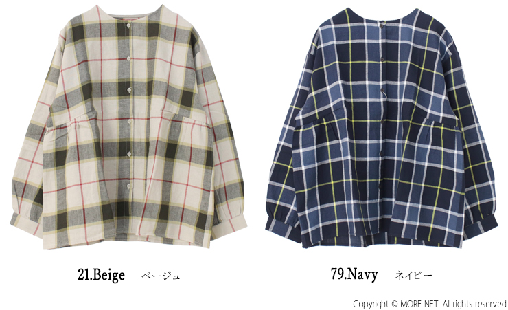ブルーウィロー blue willow コットンリネンツイルチェックギャザーブラウス 01DWS11606 長袖 シャツ トップス レディース /返品・交換不可/SALE セール |  | 03