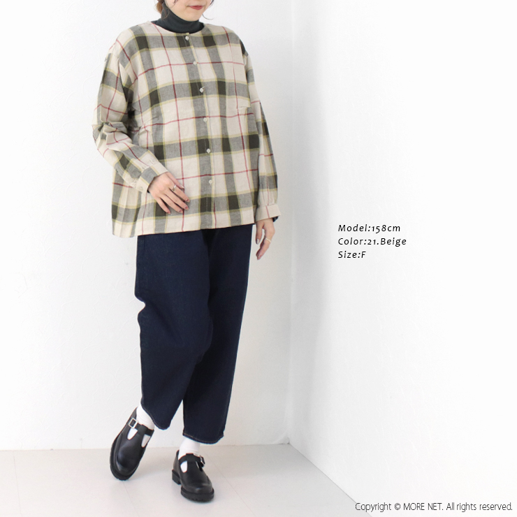 ブルーウィロー blue willow コットンリネンツイルチェックギャザーブラウス 01DWS11606 長袖 シャツ トップス レディース /返品・交換不可/SALE セール |  | 04