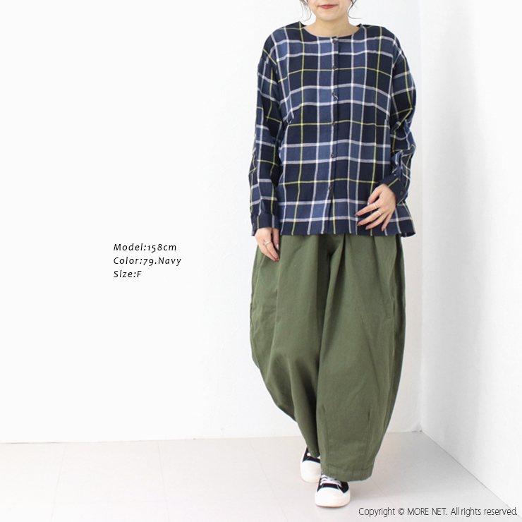ブルーウィロー blue willow コットンリネンツイルチェックギャザーブラウス 01DWS11606 長袖 シャツ トップス レディース /返品・交換不可/SALE セール |  | 05
