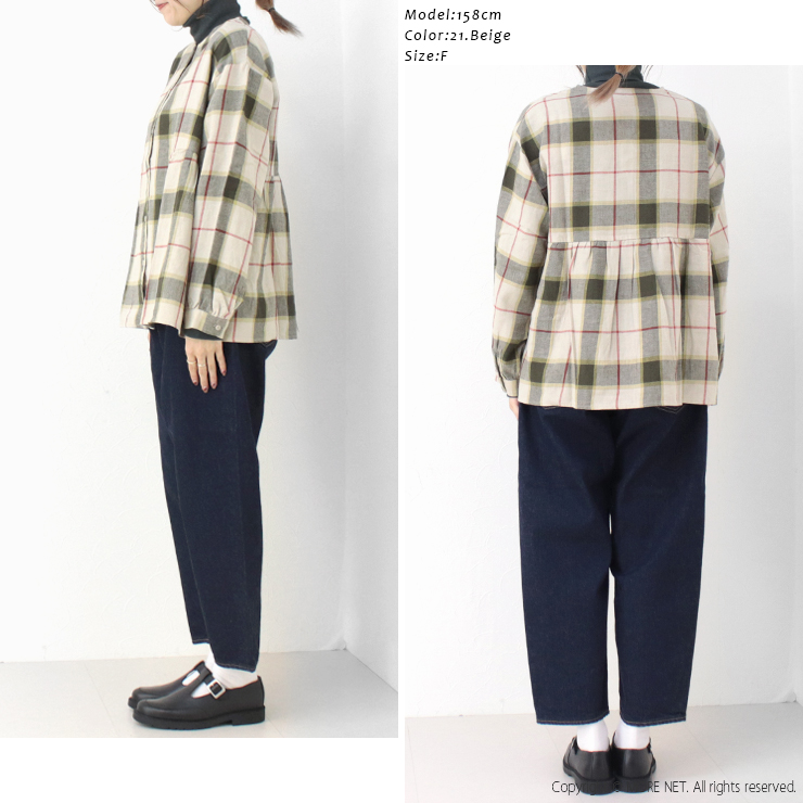 ブルーウィロー blue willow コットンリネンツイルチェックギャザーブラウス 01DWS11606 長袖 シャツ トップス レディース /返品・交換不可/SALE セール |  | 06