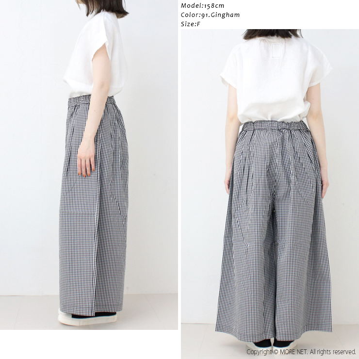 ブルーウィロー blue willow コットン平織りポプリンギンガムチェックワイドパンツ 01EUP14209 イージー フレア ロング ボトム レディース 2025春夏 |  | 04