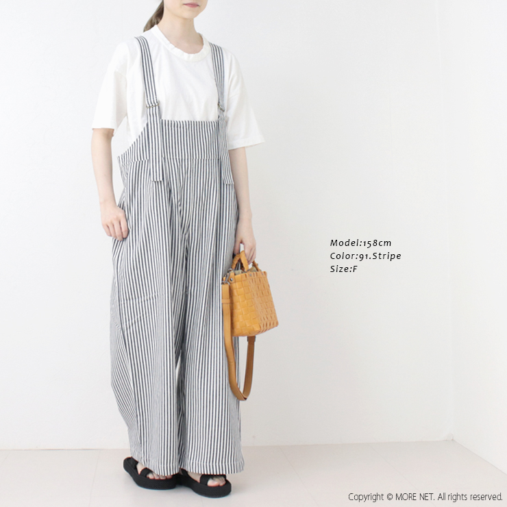 SALE セール/ブルーウィロー blue willow コットン三つ綾サロペット 01EUP14245 パンツ 無地 ストライプ ワイド レディース 2025春夏 /返品・交換不可 |  | 05
