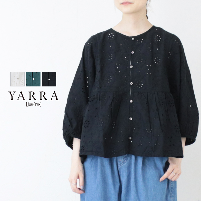 SALE セール/ヤラ YARRA INDIAパイピングレースBL 1523-282 トップス ブラウス 無地 切替 カットワークレース インド製 レディース 2025春夏 /返品・交換不可
