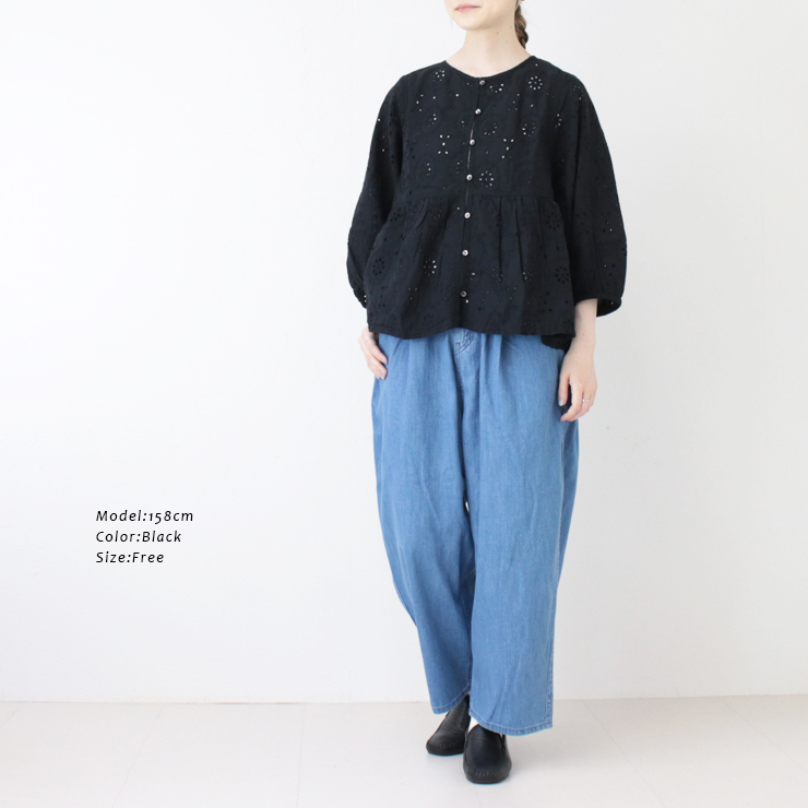 SALE セール/ヤラ YARRA INDIAパイピングレースBL 1523-282 トップス ブラウス 無地 切替 カットワークレース インド製 レディース 2025春夏 /返品・交換不可 YARRA SALE セール/ヤラ INDIAパイピングレースBL 1523-282