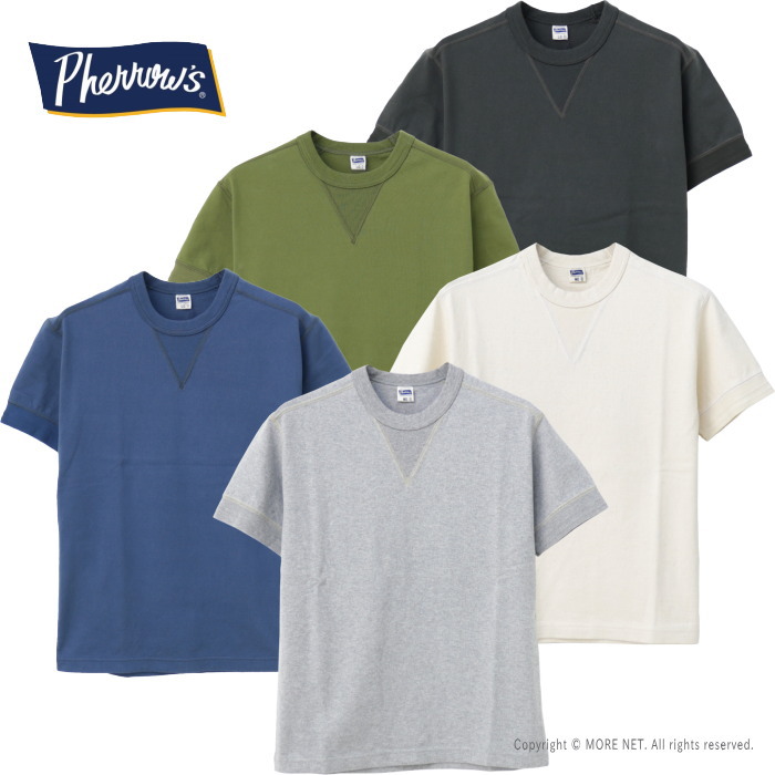 フェローズ PHERROW'S 前Vガゼット付きTシャツ PCT1-S メンズ 日本製 半袖 無地｜モアネット casual select