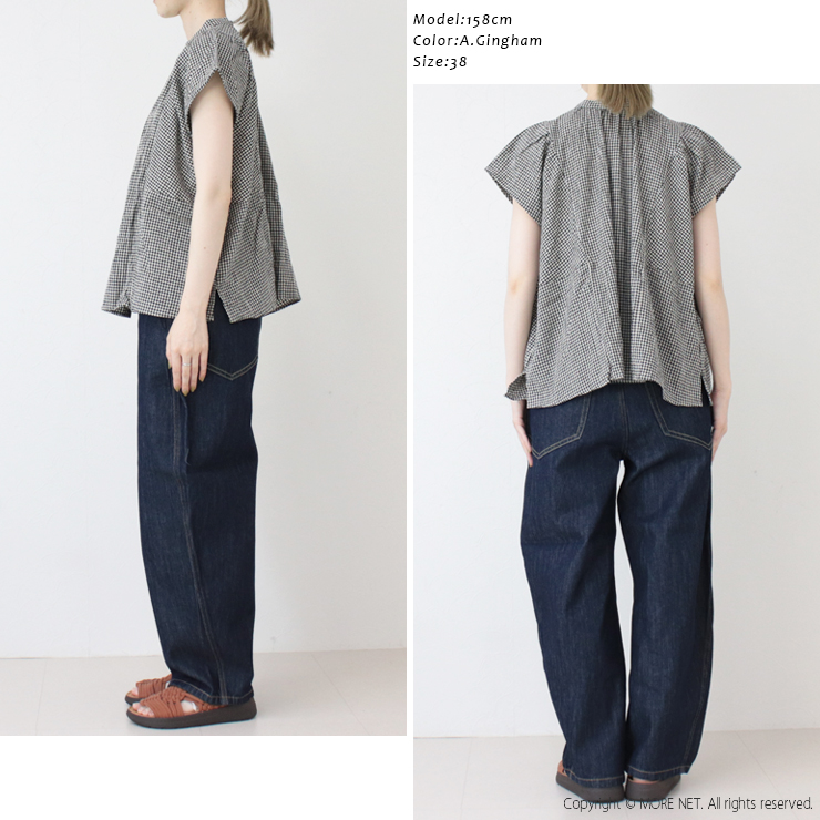 イナ ina  胸ギャザー2WAYブラウス 252116 トップス 半袖 ギンガムチェック ワイド 前後2WAY 日本製 レディース 2025春夏 |  | 04
