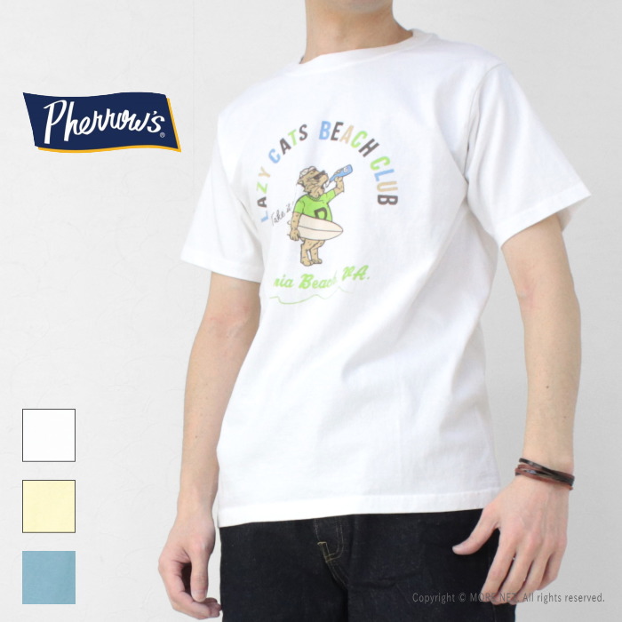 フェローズ PHERROW'S プリント半袖Tシャツ 25S-PT10 メンズ LAZY CATS BEACH CLUB 2025春夏 | Pherrow's | 01