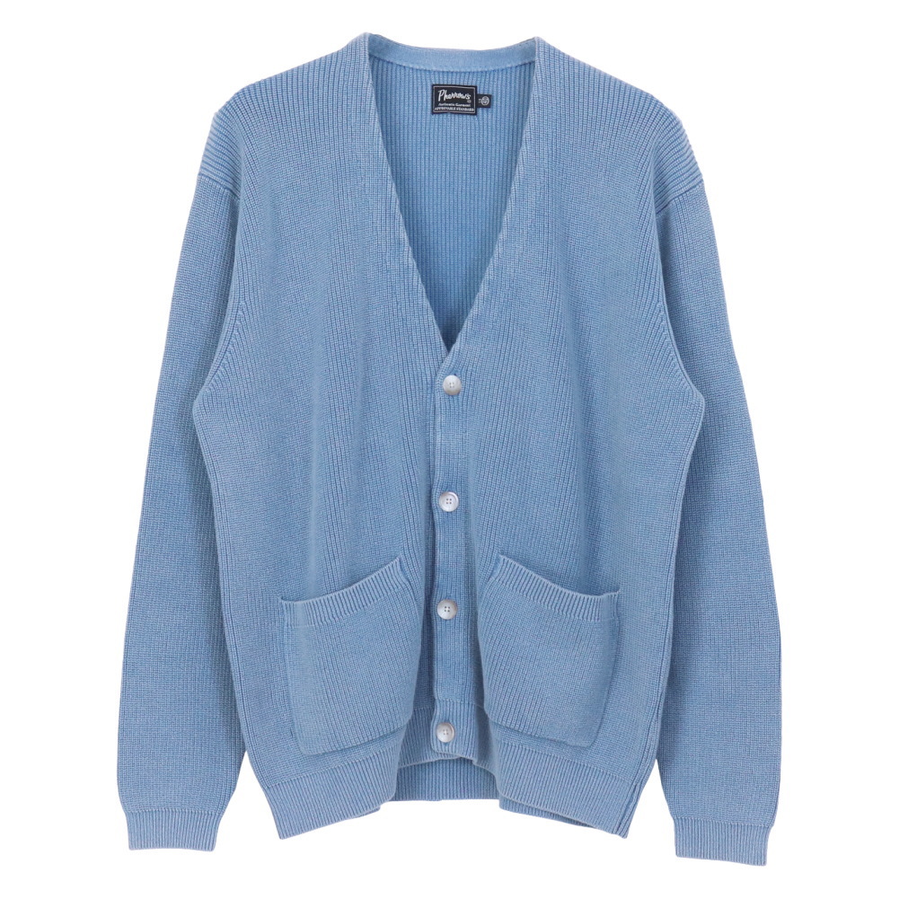 Pherrow's（フェローズ） 片畦編みフェード加工コットンカーディガン