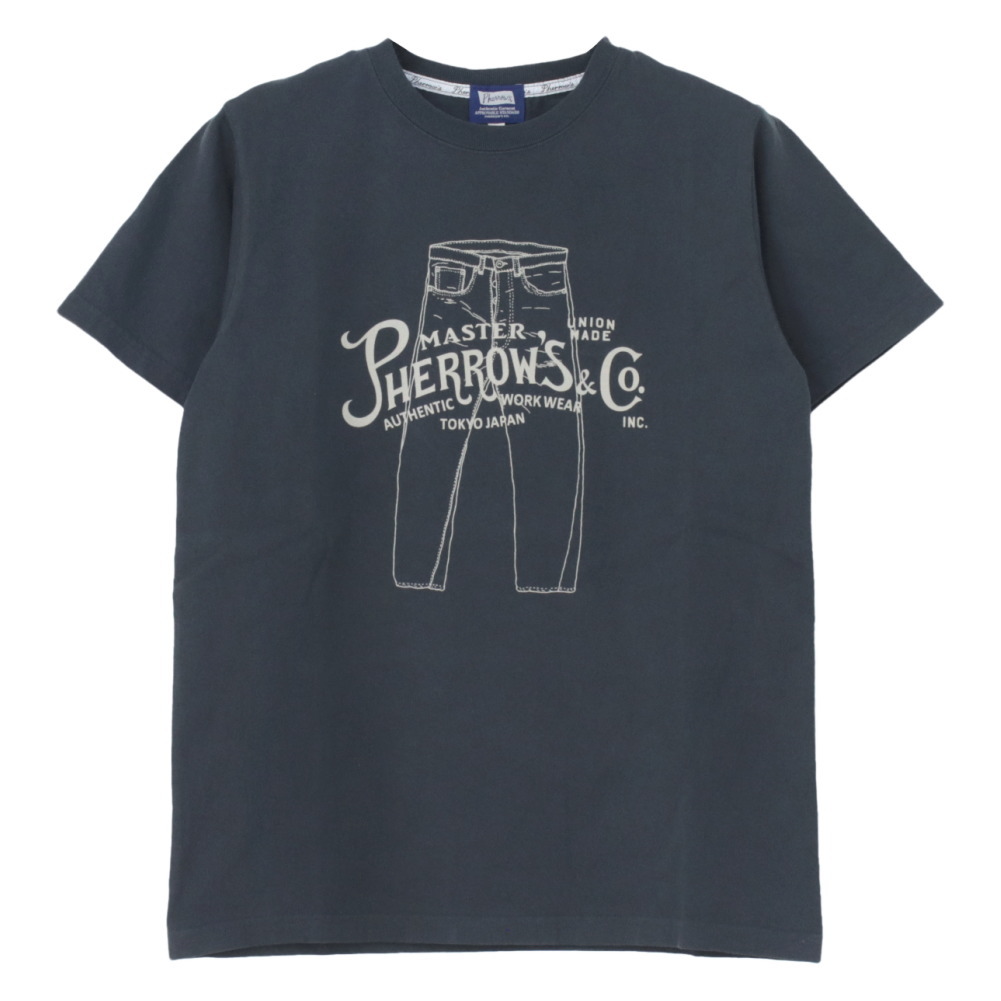 【極美品・濃紺】フェローズ Pherrow's Pherrow's（フェローズ） 定番デニム プリント半袖Tシャツ 26S-PT3