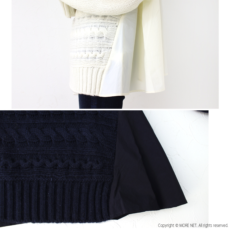 SALE セール/マオメイド mao made アランニット×タフタ切替Aラインプルオーバー 341147 異素材 ワイド レディース トップス /返品・交換不可 | mao made | 10