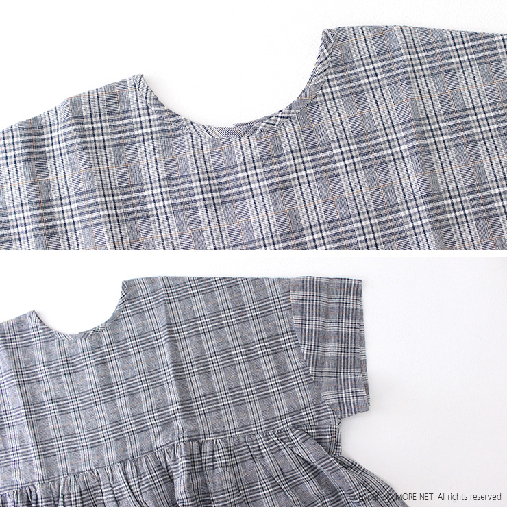 マオメイド mao made 洗いざらしグレンチェック2WAYギャザーたっぷりブラウス 521307 トップス 5分袖 コットンリネン レディース 2025春夏 | mao made | 06