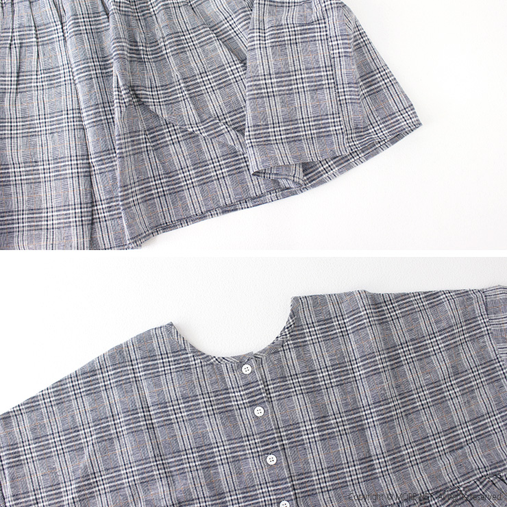 マオメイド mao made 洗いざらしグレンチェック2WAYギャザーたっぷりブラウス 521307 トップス 5分袖 コットンリネン レディース 2025春夏 | mao made | 07