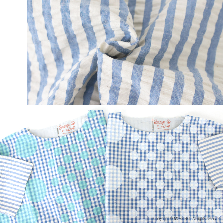 快晴堂 かいせいどう Girl's インディゴサッカーに水玉ミックス水玉半袖Tシャツ 52S-01 日本製 プルオーバー ドット 総柄 トップス レディース 2025春夏 | 快晴堂 | 11