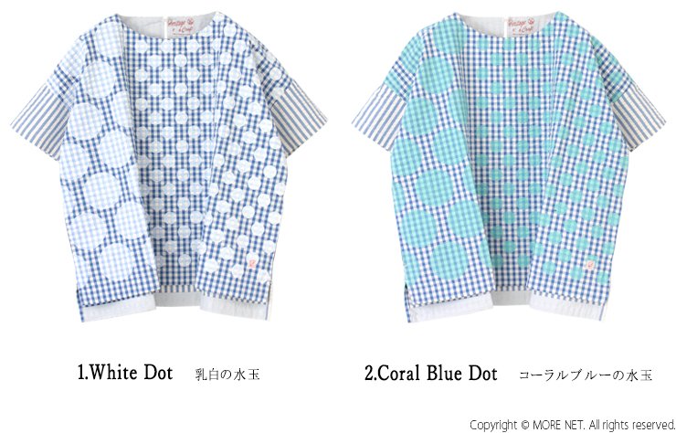 快晴堂 かいせいどう Girl's インディゴサッカーに水玉ミックス水玉半袖Tシャツ 52S-01 日本製 プルオーバー ドット 総柄 トップス レディース 2025春夏 | 快晴堂 | 03