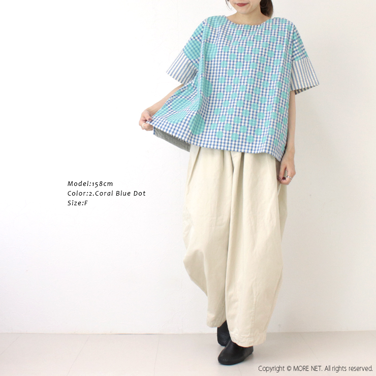 快晴堂 かいせいどう Girl's インディゴサッカーに水玉ミックス水玉半袖Tシャツ 52S-01 日本製 プルオーバー ドット 総柄 トップス レディース 2025春夏 | 快晴堂 | 04