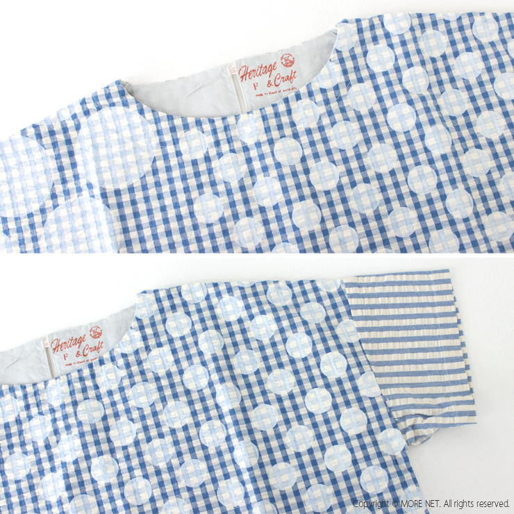 快晴堂 かいせいどう Girl's インディゴサッカーに水玉ミックス水玉半袖Tシャツ 52S-01 日本製 プルオーバー ドット 総柄 トップス レディース 2025春夏 | 快晴堂 | 07