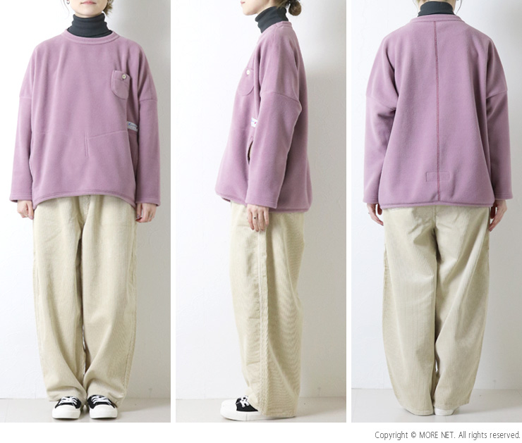 快晴堂 かいせいどう Girl's 軽く暖かいフリース Wide裾すぼまりプルオーバー 53C-16 日本製 長袖 ワイド 無地 ポケット クルーネック レディース 快晴堂 かいせいどう Girl's 軽く暖かいフリース Wide裾すぼまりプル