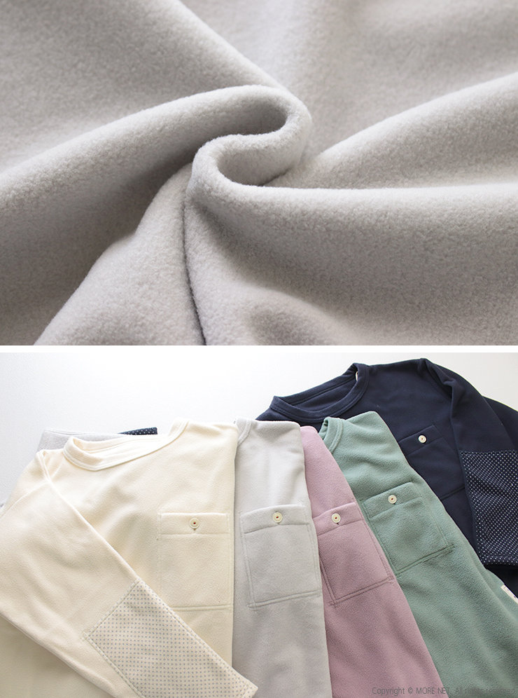 快晴堂 マイクロフリース クルーネック 快晴堂 かいせいどう 軽く暖かいフリース エルボー水玉プルオーバー