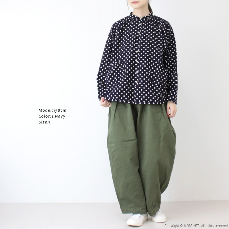 快晴堂 かいせいどう 抜染水玉スタンド背タックシャツ 53S-03 ドット