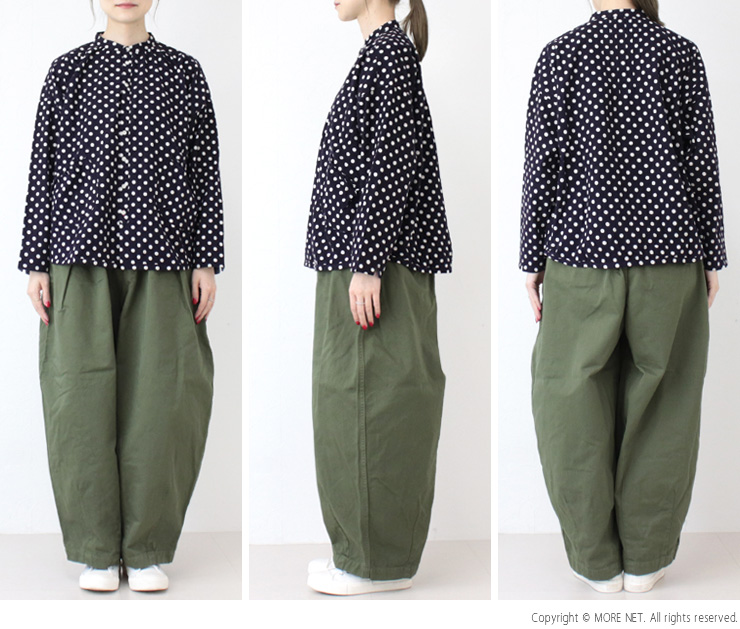 快晴堂 かいせいどう 抜染水玉スタンド背タックシャツ 53S-03 ドット