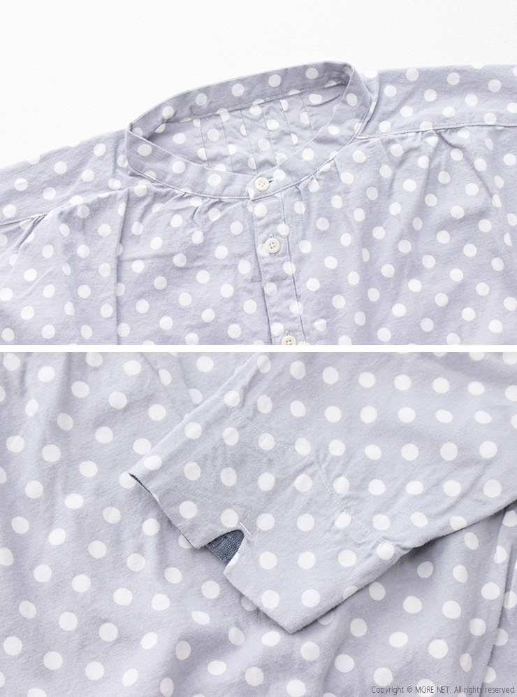 快晴堂 かいせいどう 抜染水玉スタンド背タックシャツ 53S-03 ドット