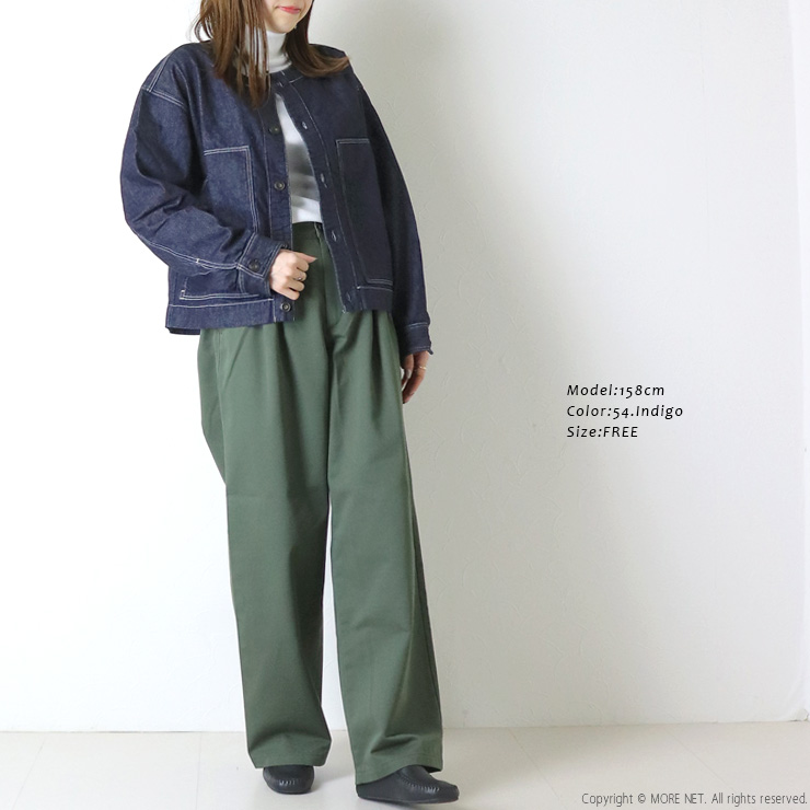J.branche ノーカラーデニムジャケット 緑 38 綿100 多ポケット YARRA（ヤラ） ヤラニュー YARRA NEU 10ozノーカラーJAPANデニム