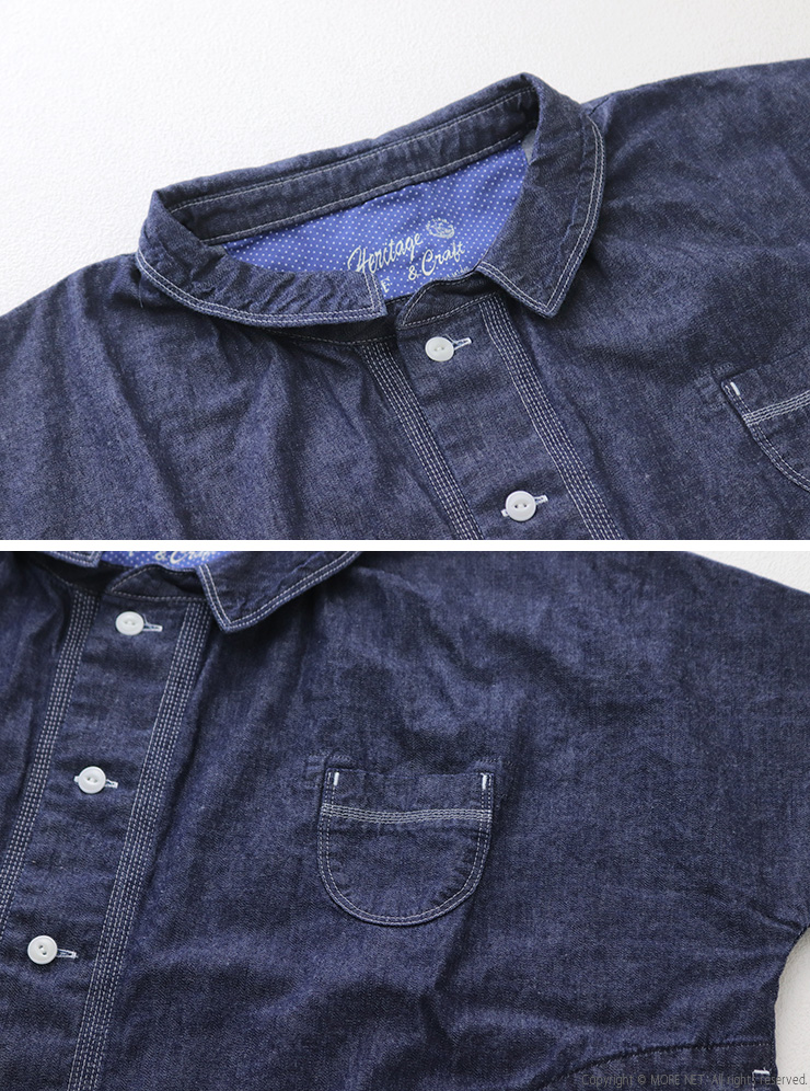 快晴堂 かいせいどう ライトオンスデニム6オンス ちび衿ボレロシャツ