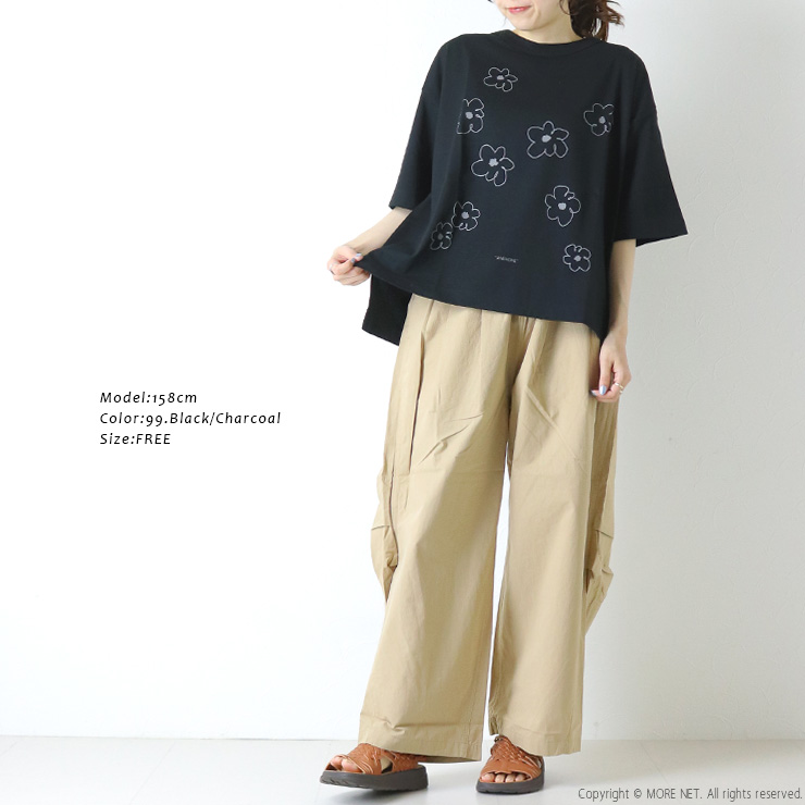 mao made（マオメイド） きれいめ天竺ANEMONEプリントTシャツ 621222