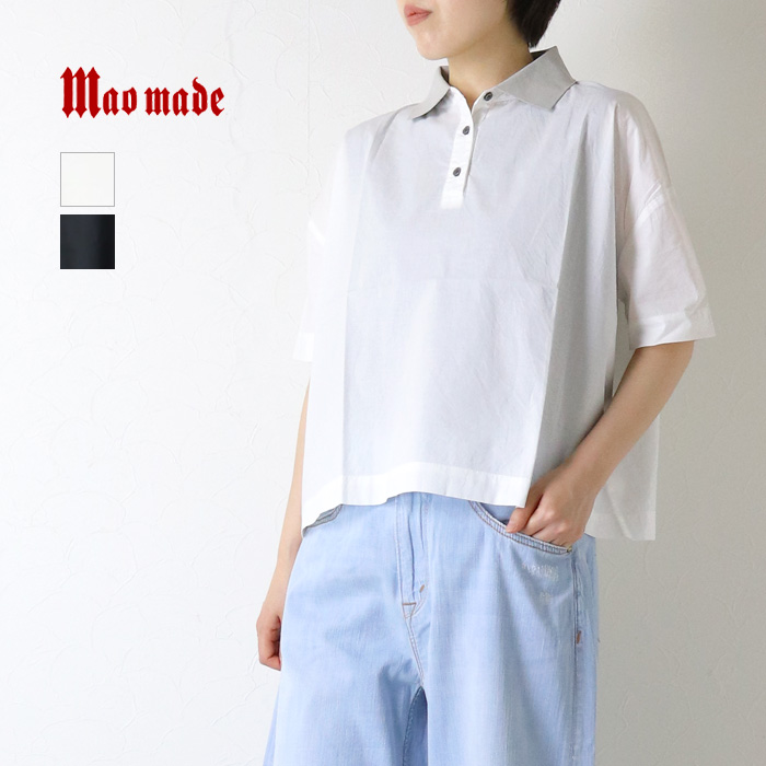 mao made（マオメイド） ひらひらVOILE 配色衿ニットポロプルオーバー