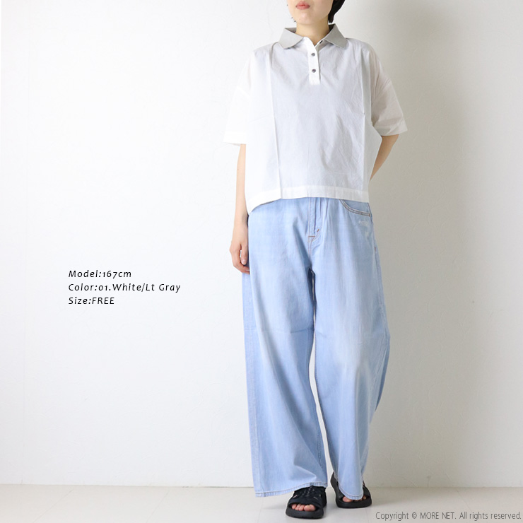 mao made（マオメイド） ひらひらVOILE 配色衿ニットポロプルオーバー
