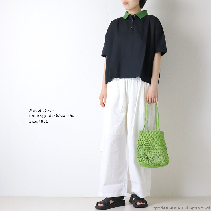 mao made（マオメイド） ひらひらVOILE 配色衿ニットポロプルオーバー