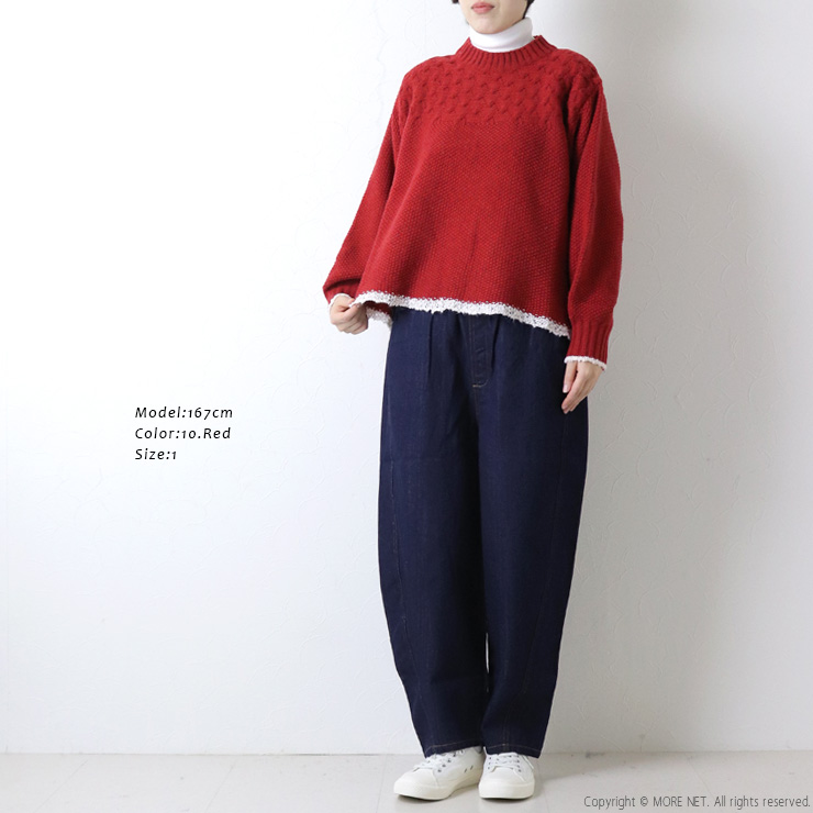 NARU（ナル） ミラノラムアンティークバスケット柄バイカラーニット