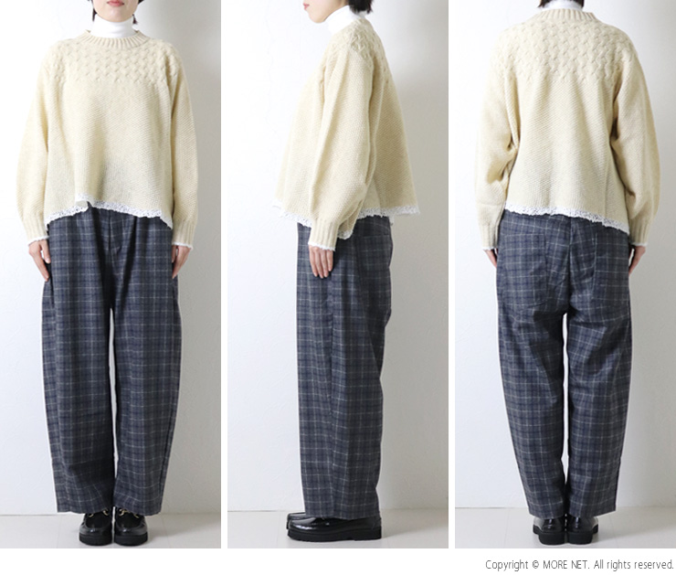 NARU（ナル） ミラノラムアンティークバスケット柄バイカラーニット