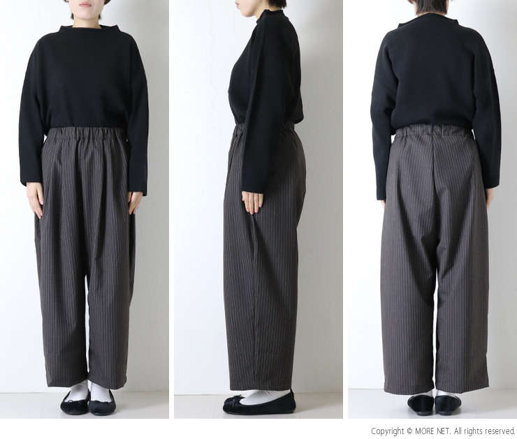 NARU（ナル） トロストライプ タックワイドパンツ 661356 日本製