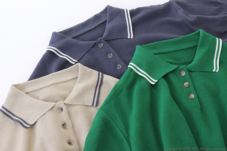 エンフォルド 22AW 5分袖ポロシャツ カットソー シルク 38 緑色 NARU（ナル） スノーコットンラインポロ衿ニット 661710BF 日本製