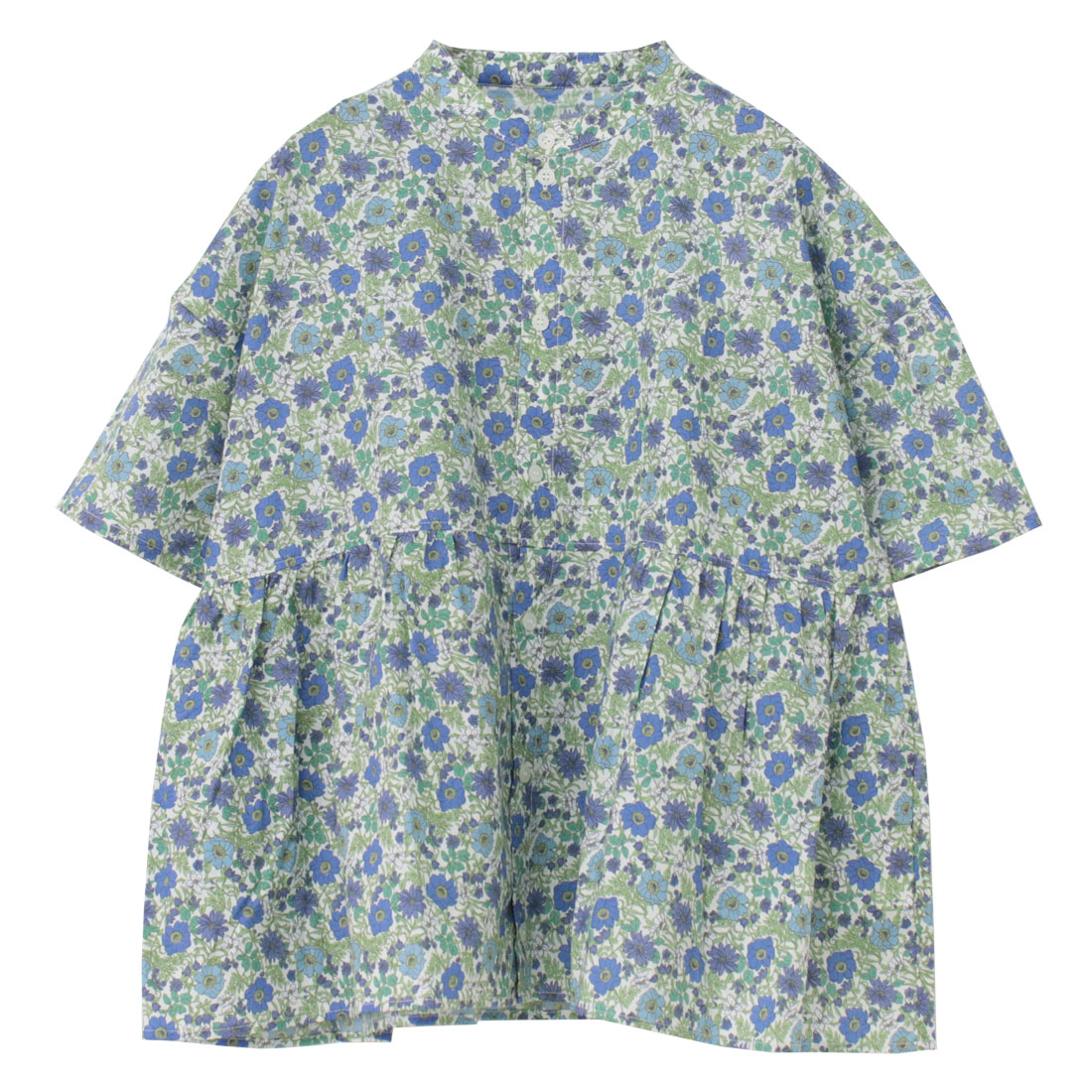 ナル NARU ボタニカルフラワープリントローンギャザーシャツ 663901 日本製 ブラウス 半袖 花柄 バンドカラー トップス レディース 2025春夏 | NARU | 02