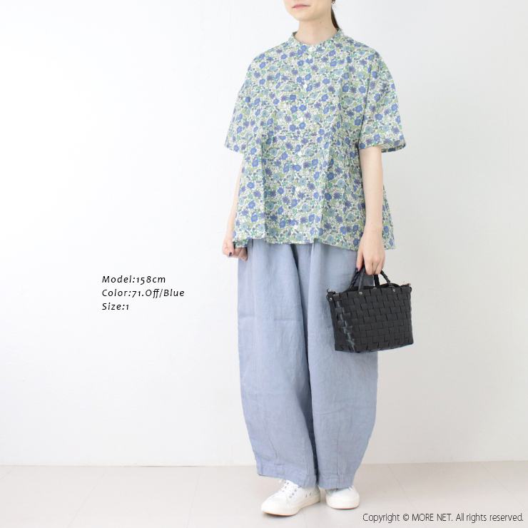 ナル NARU ボタニカルフラワープリントローンギャザーシャツ 663901 日本製 ブラウス 半袖 花柄 バンドカラー トップス レディース 2025春夏 | NARU | 05