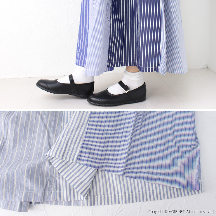 ナチュラルランドリー NATURAL LAUNDRY 先染めパネルシャーリングスカート 7241C-018 日本製 ストライプ チェック ロング /返品・交換不可/SALE セール | NATURAL LAUNDRY | 11