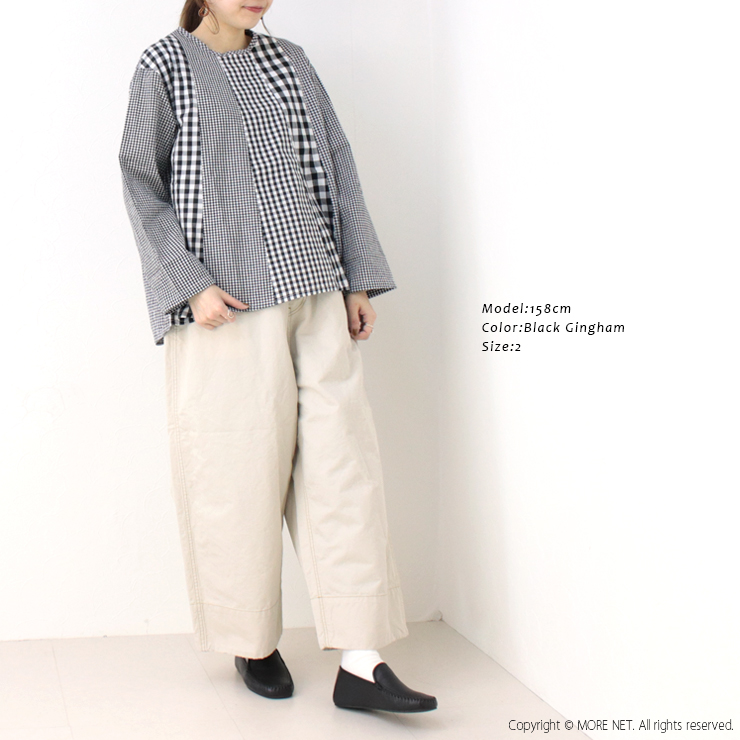 SALE セール/ナチュラルランドリー NATURAL LAUNDRY カラーギンガムパネルプルオーバー 7251T-008 日本製 チェック 長袖 ブラウス Tシャツ /返品・交換不可 | NATURAL LAUNDRY | 05