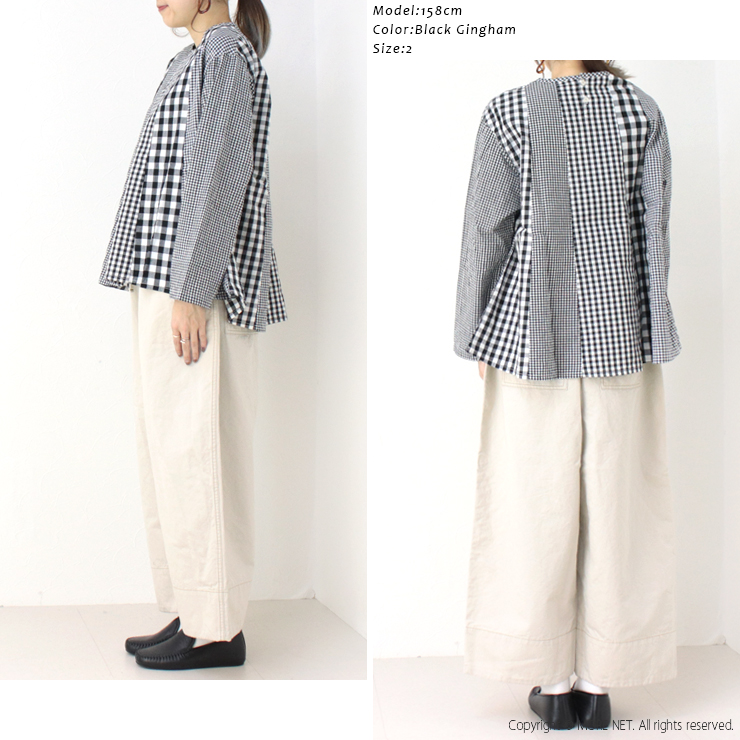 SALE セール/ナチュラルランドリー NATURAL LAUNDRY カラーギンガムパネルプルオーバー 7251T-008 日本製 チェック 長袖 ブラウス Tシャツ /返品・交換不可 | NATURAL LAUNDRY | 07