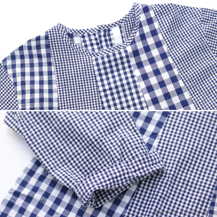 SALE セール/ナチュラルランドリー NATURAL LAUNDRY カラーギンガムパネルプルオーバー 7251T-008 日本製 チェック 長袖 ブラウス Tシャツ /返品・交換不可 | NATURAL LAUNDRY | 08