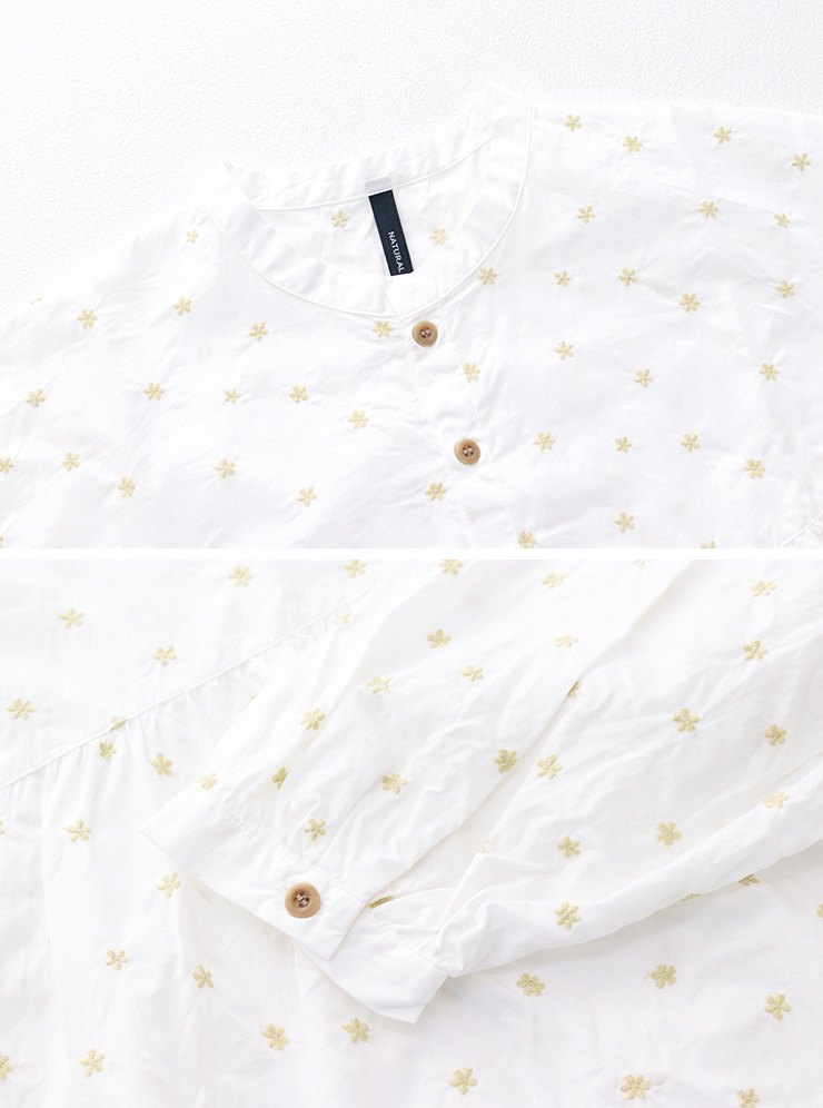 NATURAL LAUNDRY（ナチュラルランドリー） オハナ刺繍ギャザーシャツ