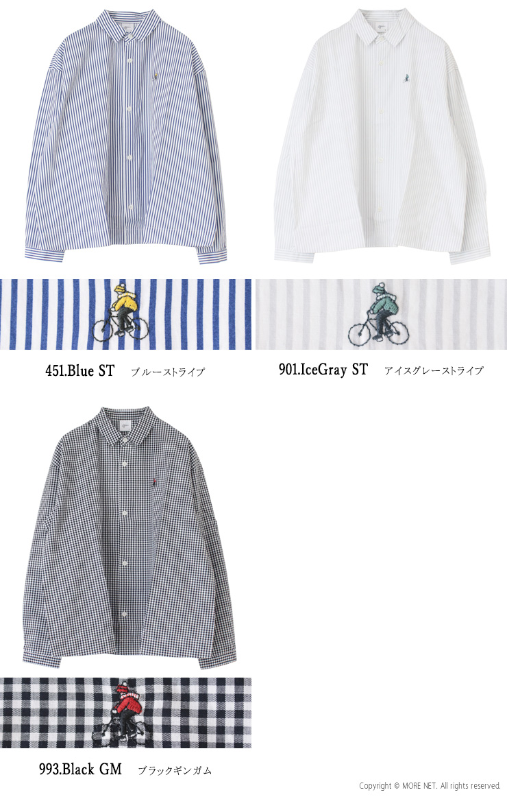 グリン grin ブロード自転車刺繍シャツ 8254T-018 長袖 ストライプ