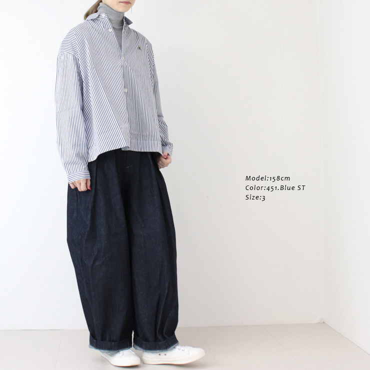 グリン grin ブロード自転車刺繍シャツ 8254T-018 長袖 ストライプ