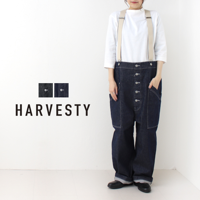 ハーベスティ HARVESTY 10ozノンフェイドデニムサスペンダーガーデンパンツ A12401 2024春夏 日本製 ワイド レディース メンズ :a12401:モアネット casual select