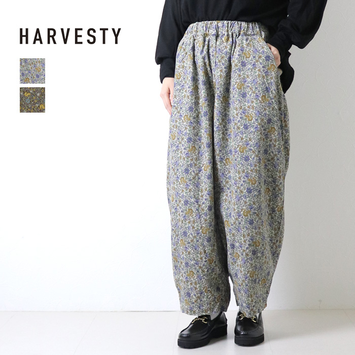 ハーベスティ HARVESTY 花柄コーデュロイイージーサーカスパンツ A12520 フラワー ワイド カーブ 日本製 レディース メンズ 男女兼用 HARVESTY（ハーベスティ） 花柄コーデュロイイージーサーカスパンツ