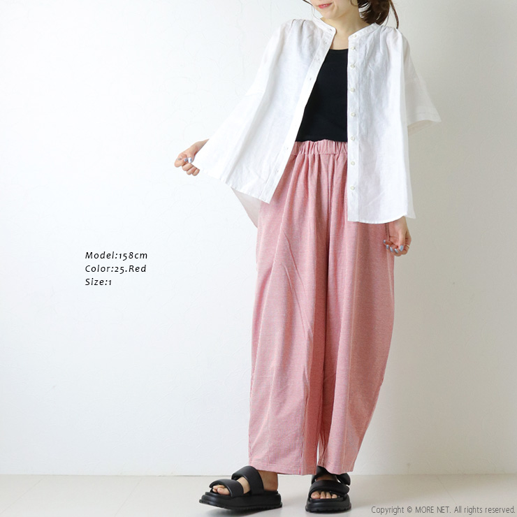 ハーベスティ HARVESTY コットンリネンストライプイージーサーカスパンツ A12614 ワイド 日本製 レディース メンズ 男女兼用 2026春夏 裾直し対象外の画像
