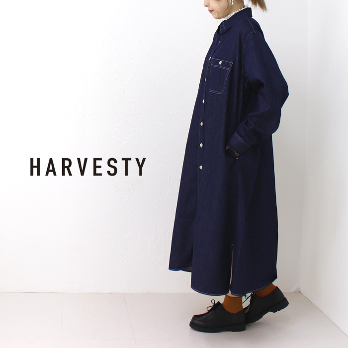ハーベスティ HARVESTY 6ozデニムワークシャツワンピース A42310 長袖 ロング丈 羽織 日本製 レディース /返品・交換不可/SALE セール | HARVESTY